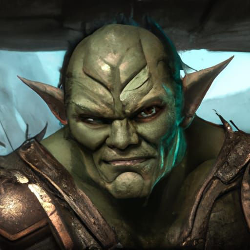 Detailed Orc Merchant Portrait in Dark Fantasy Style