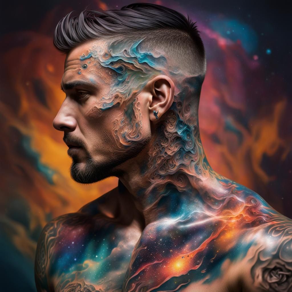 Hyperrealistic Universe Tattoo Art on Male Torso
