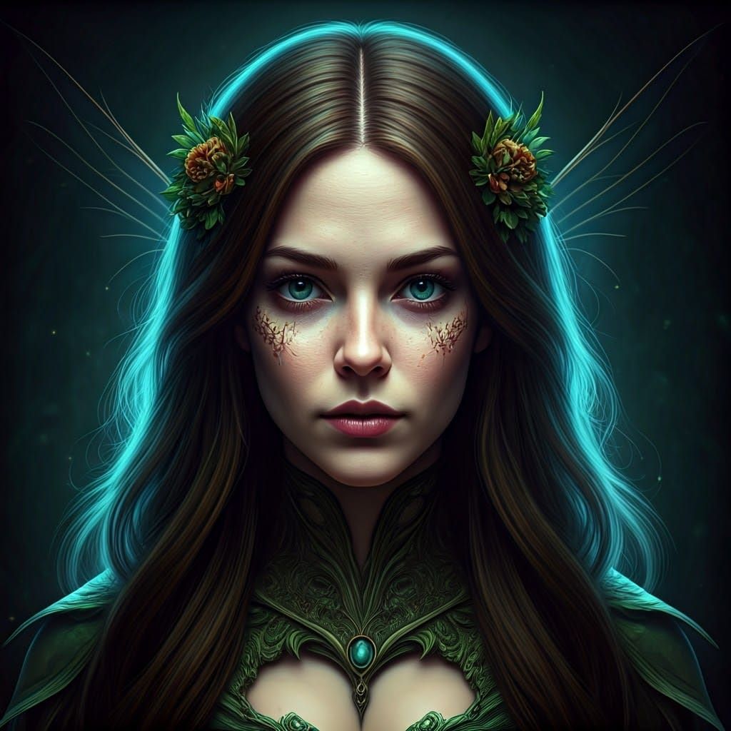 Detailed Fantasy Fairy Portrait in Dark Style