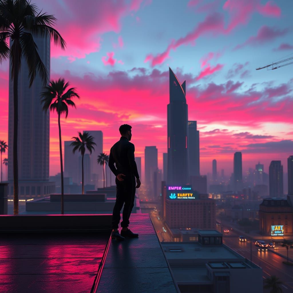 Surreal California Dreamscape in Cyberpunk Style