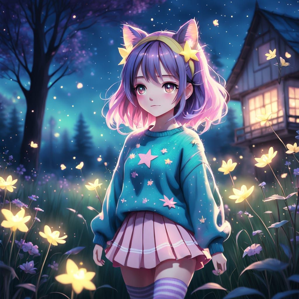 Whimsical Anime Goddess in Pastel Paradise