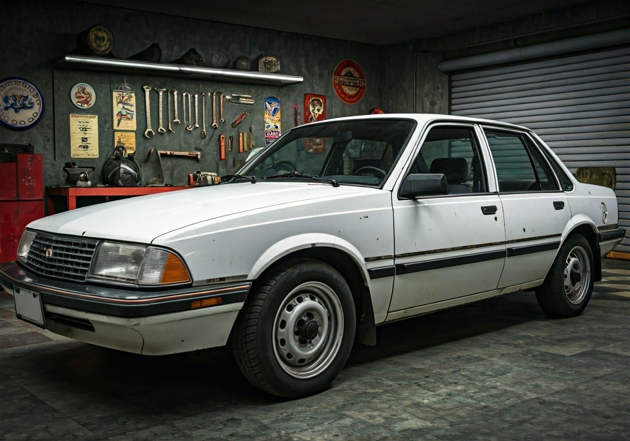 Retro American Compact Sedan in Vintage Garage