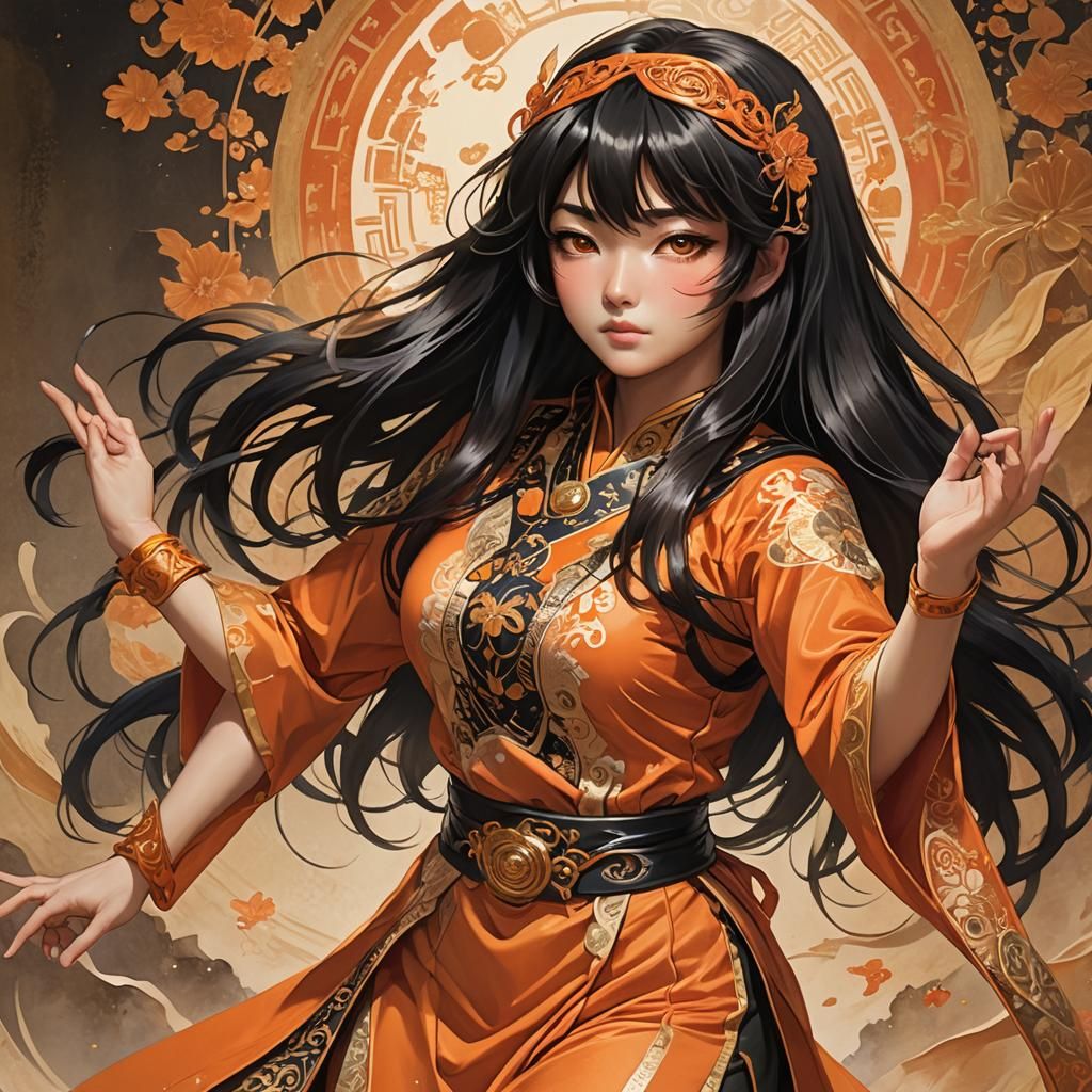 Japanese Superheroine Portrait in Magical Realism Style