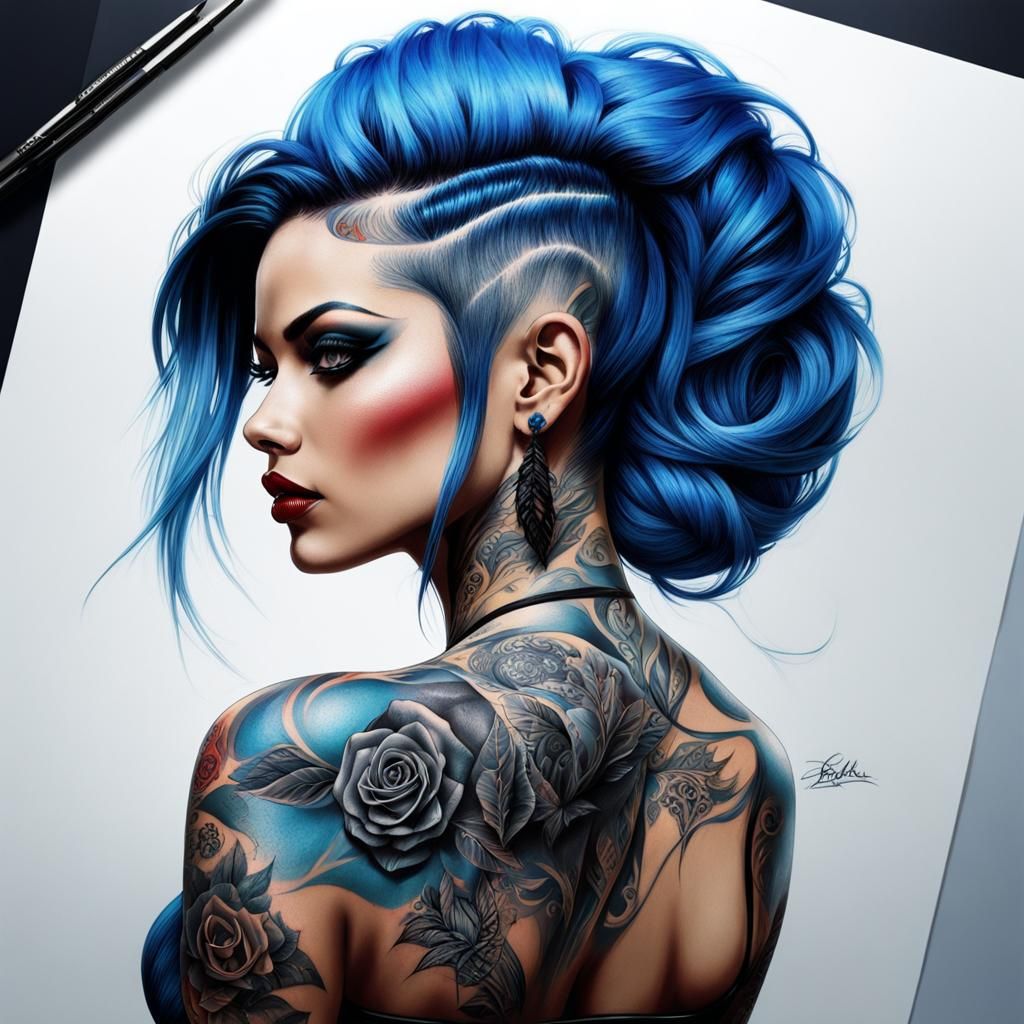 Rockabilly Tattoo Sketch in Double Exposure Style