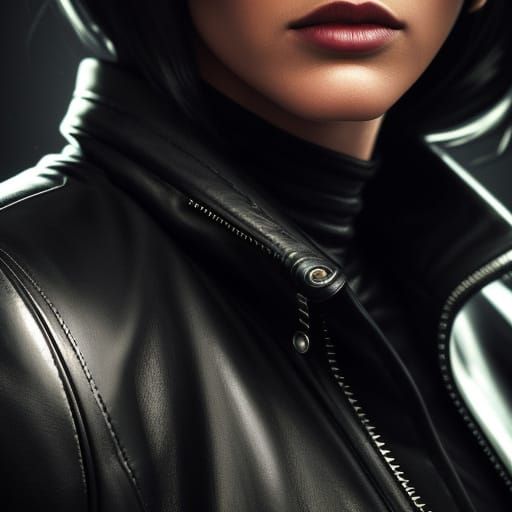 Hyperrealistic Airbrush Art of Woman in Leather Jacket