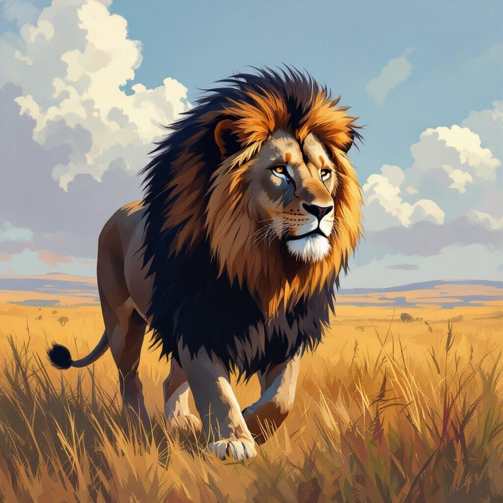Majestic Black-Maned Lion Roaming the Savannah