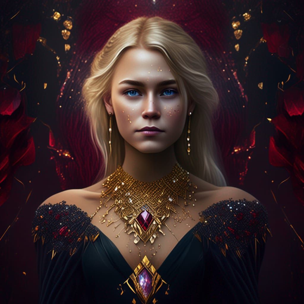 Crystalline Woman with Golden Hair, Fantasy Art