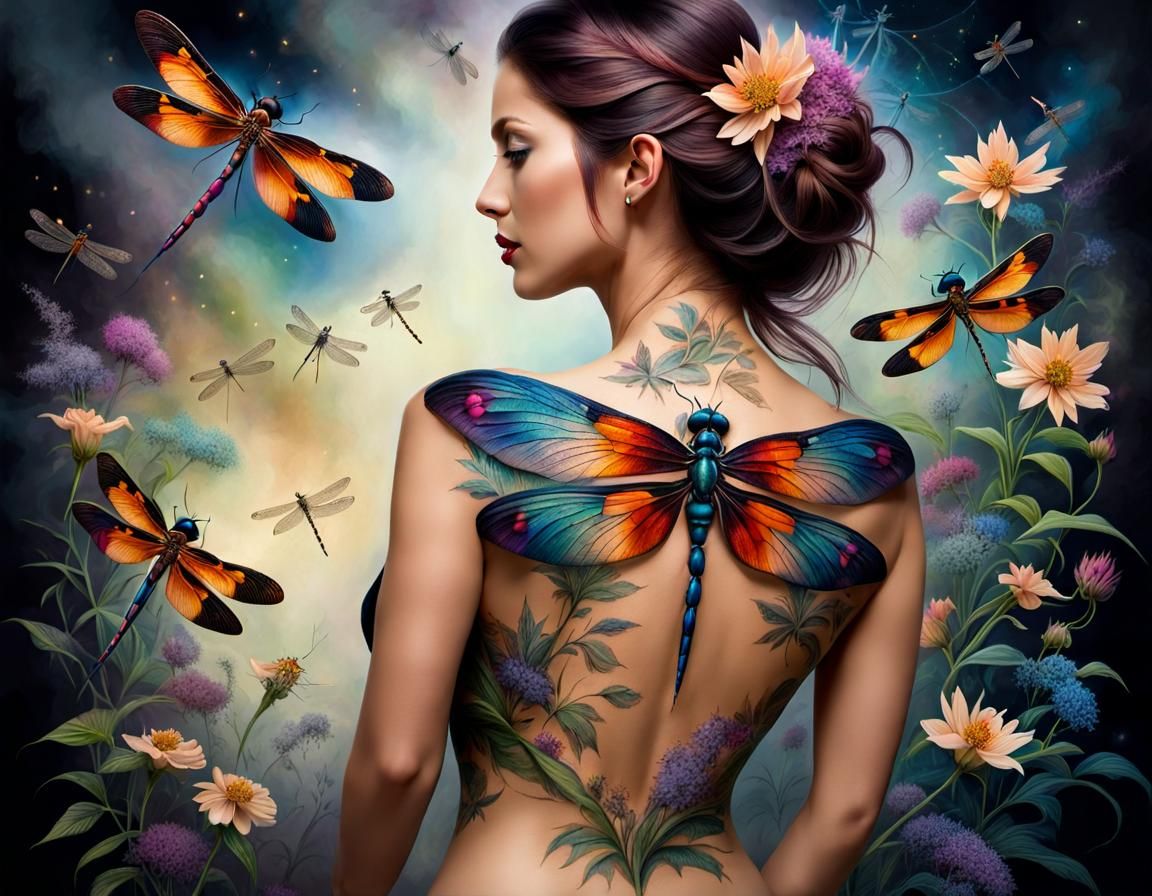 Dragonfly Tattoo: A Botanical Masterpiece