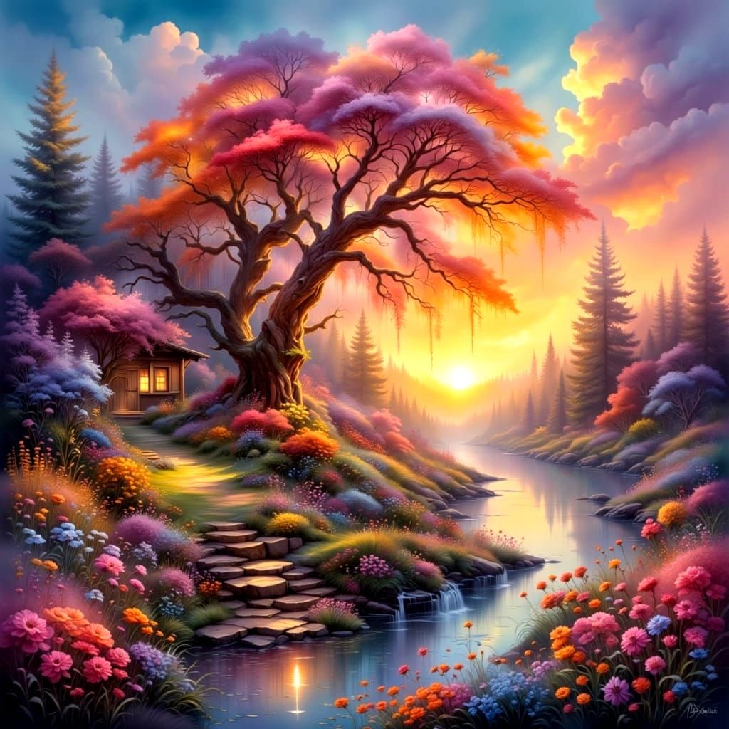 Hearts Full of Light and Love in Painting Style