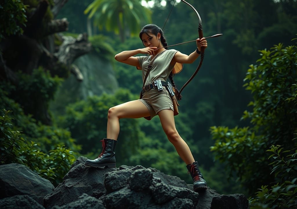 Heroic Archer in a Vibrant Forest, Hyper-Realistic