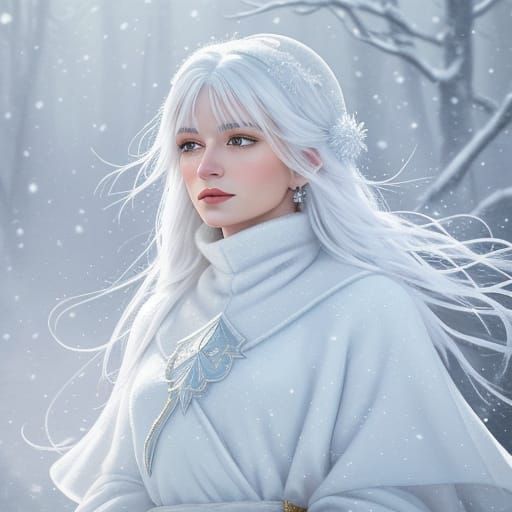 Fauvist Woman in White Gown in Winter Wonderland