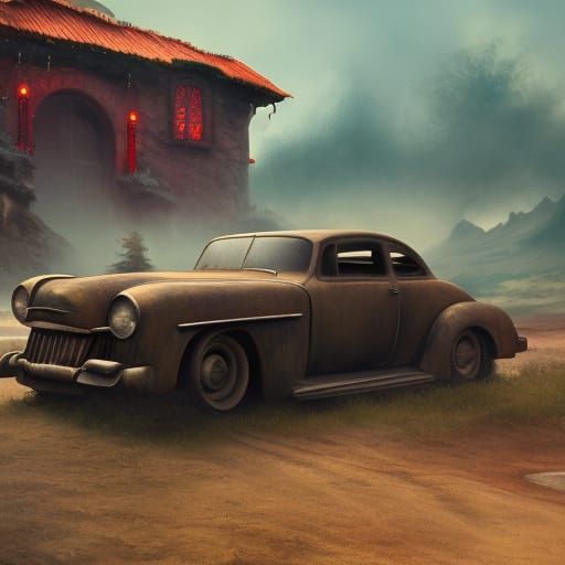 Fantastical Old Car in Detailed Matte Painting