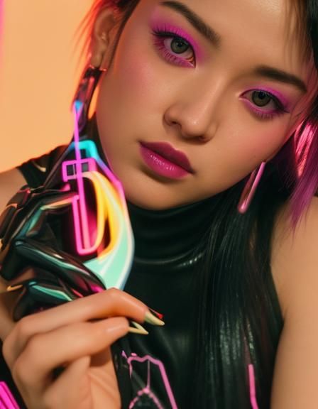 Neon Rose Portrait in Synthwave Cyberpunk Style