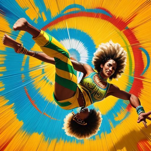 Dynamic Capoeira Dancer in Brazilian Folk Art Style