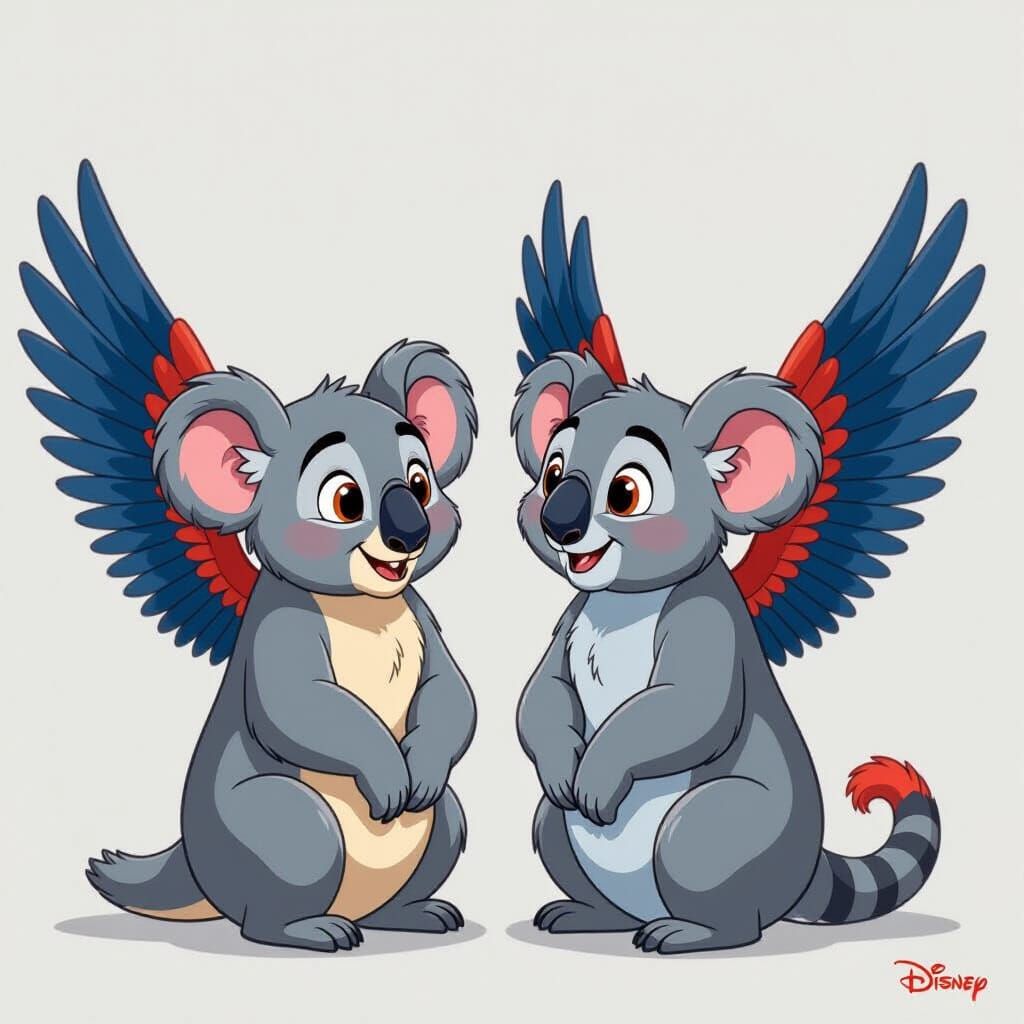 Two Cartoon Koalas, One With Wings, Side-by-Side