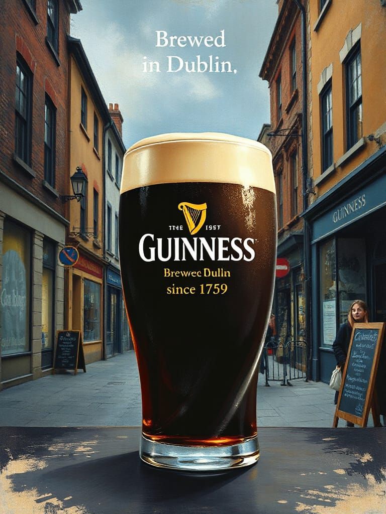 Guinness Poster Art in Gouache Style