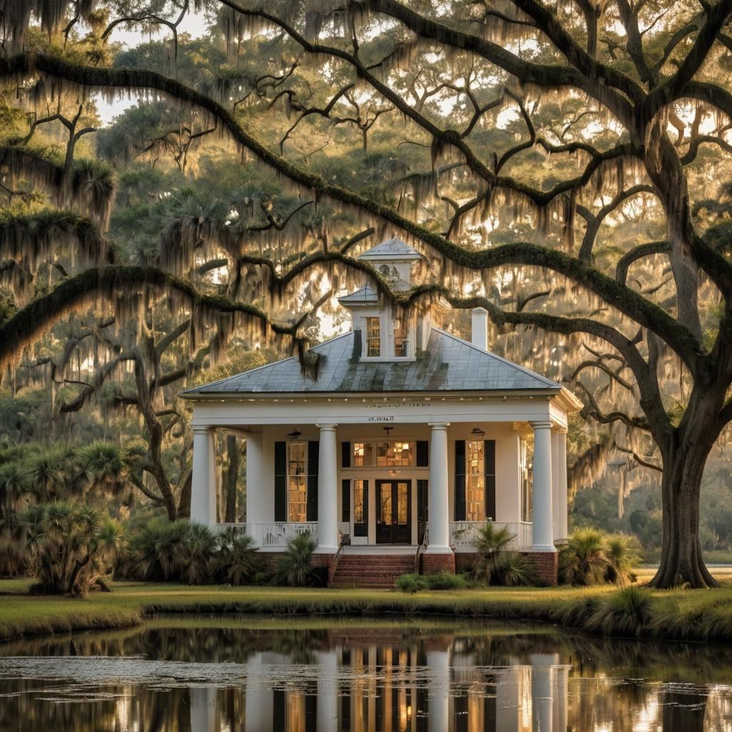Southern Plantation Home at Dusk in Charleston