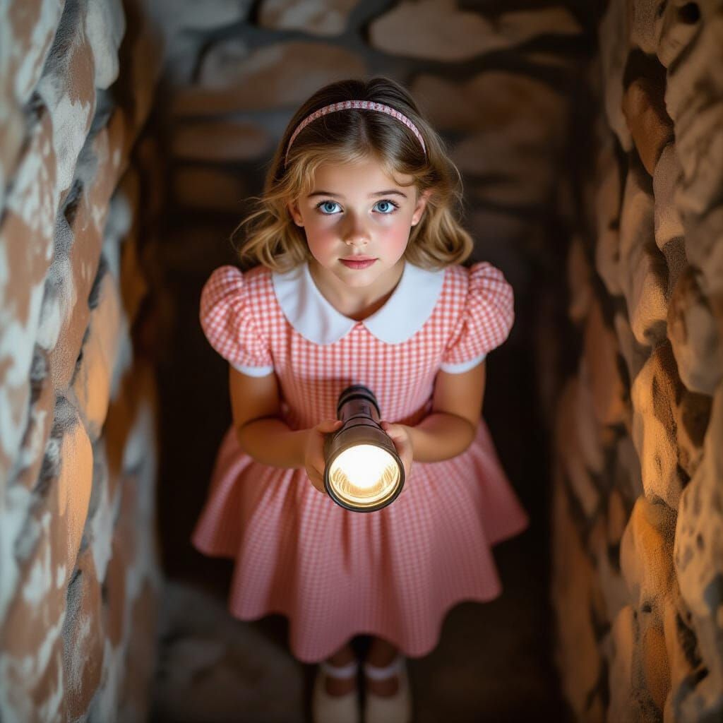 French Girl with Flashlight in Art Nouveau Style