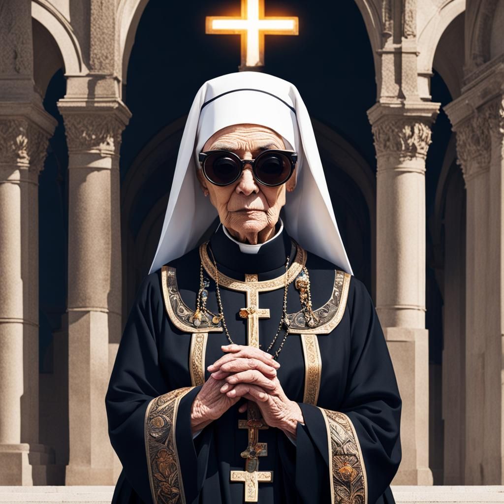 Surreal Nun with Sunglasses: A Modern Religious Icon