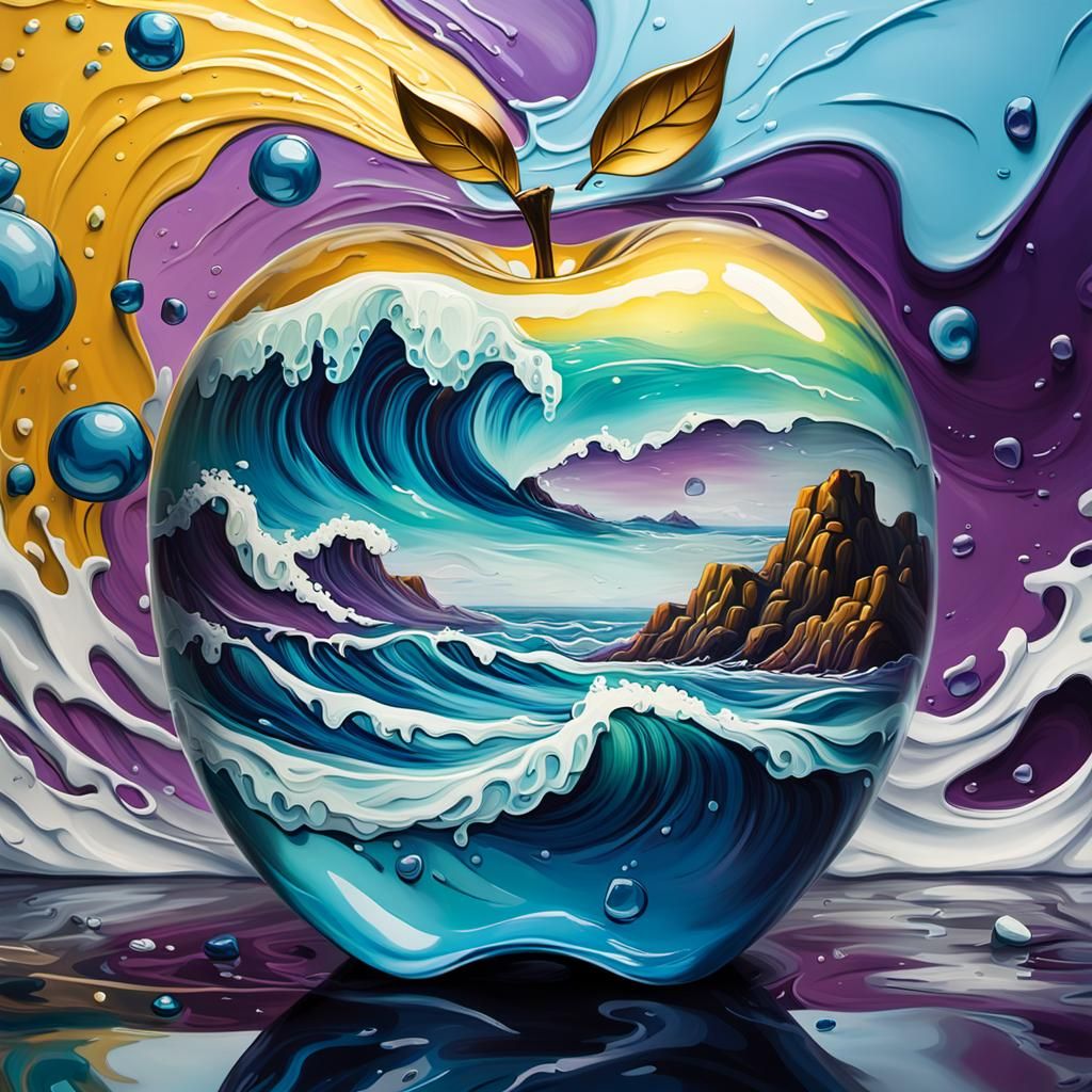 Stormy Sea Meets Glass Apple in Graffiti Art