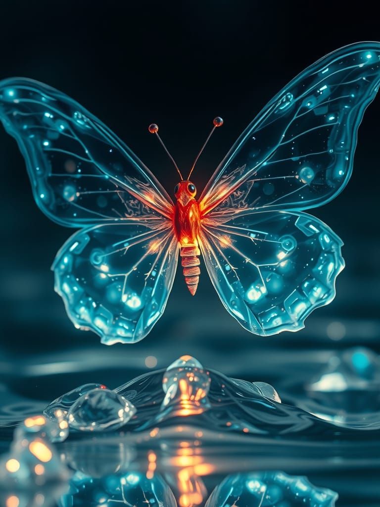 Transparent Fantasy Butterfly with Glowing Energy