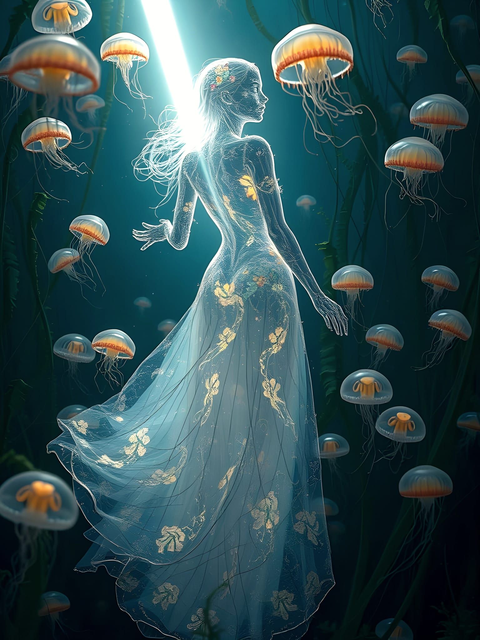 Crystal Woman in Kelp Forest: Refraction Art