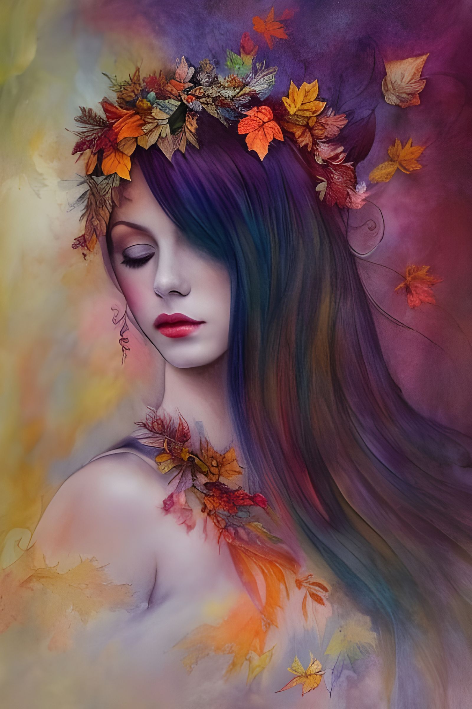 Autumn Forest Goddess Portrait in Rococo Style