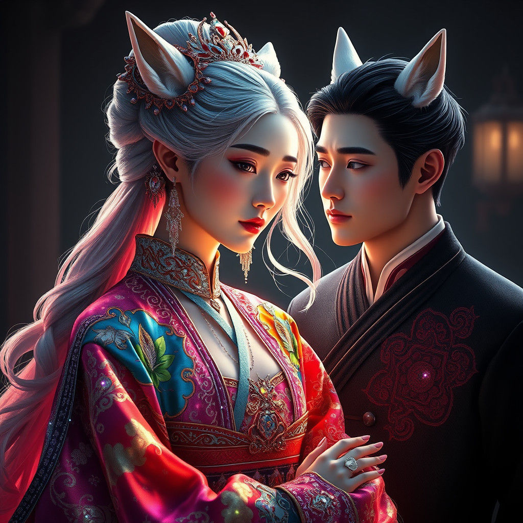 Korean Noblewoman Vampire Queen in Rainbow Hanbok