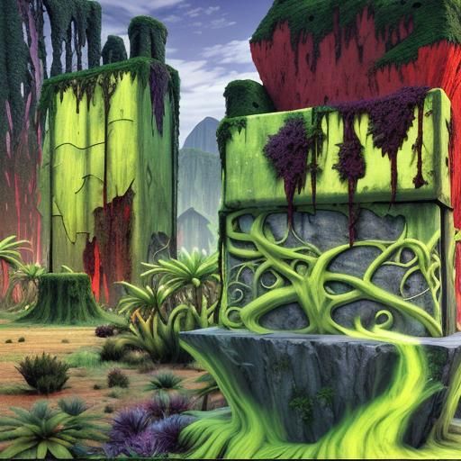 Desert Monolith Overgrown with Moss: Vivid 3D Rendering