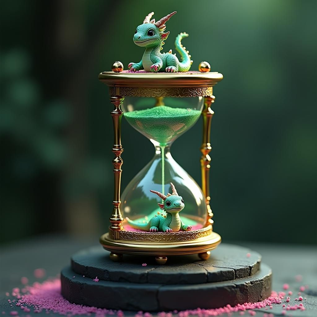 Iridescent Dragon in Hourglass: Digital Art