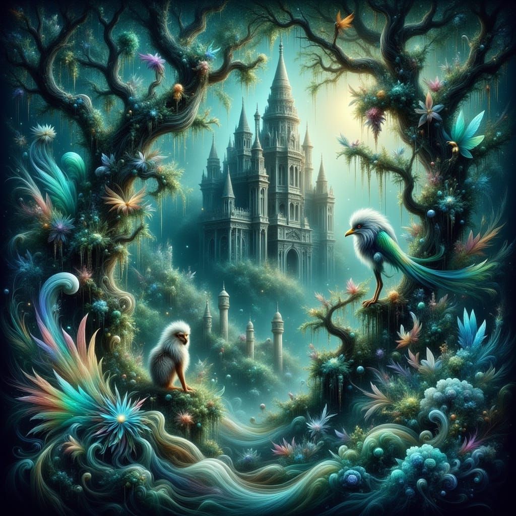 Enchanted Temple Emerges from Ethereal Forest