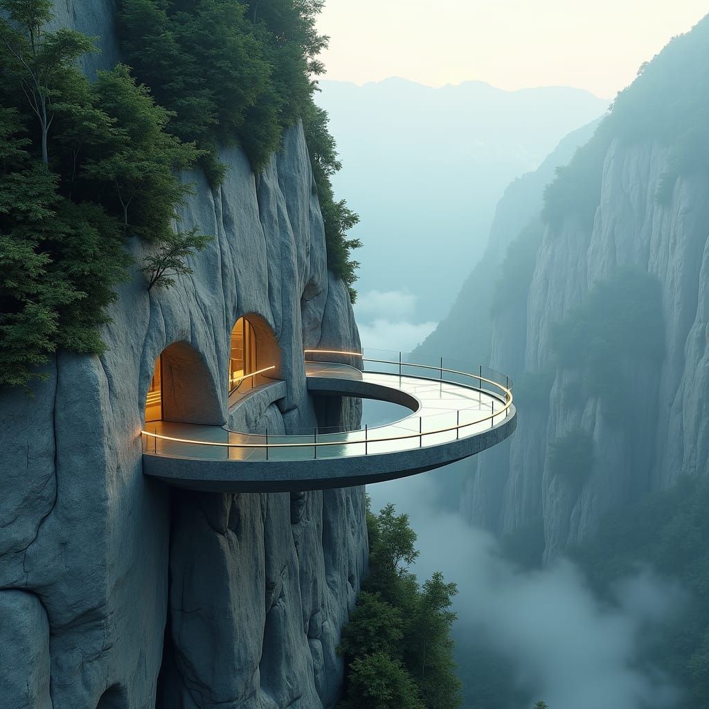 Dramatic Skywalk Extends from Sheer Cliff Face