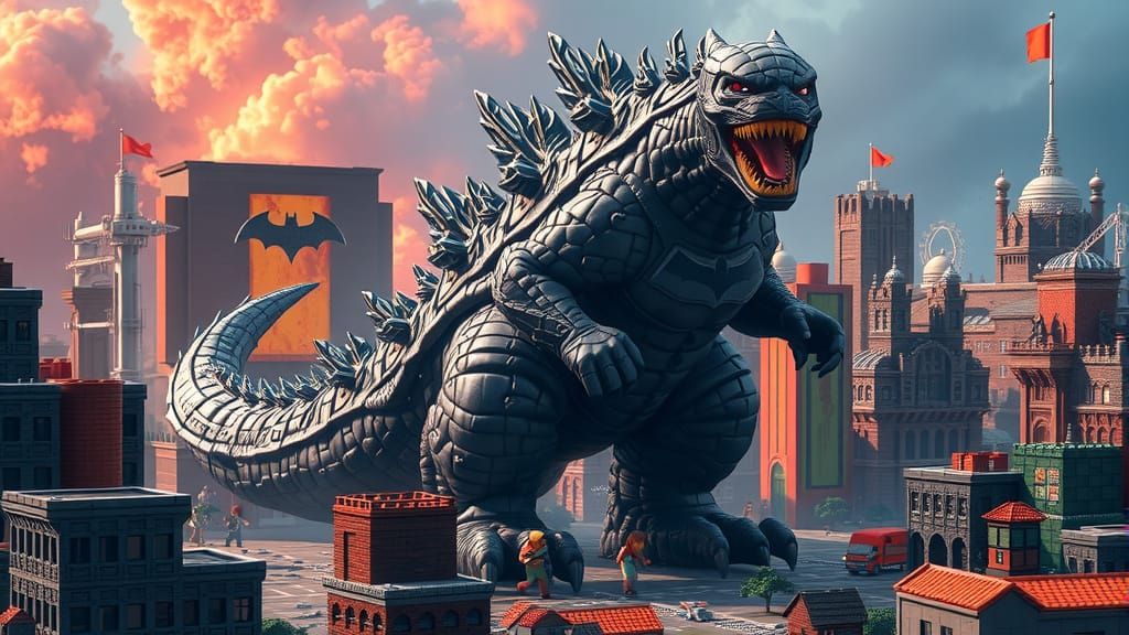 Godzilla Wears Batman Cape in Epic Hyperrealistic Art