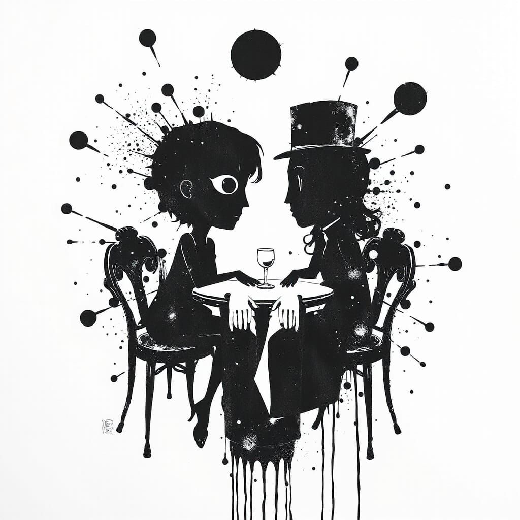 Ink Splatter Lovers in Surreal Style