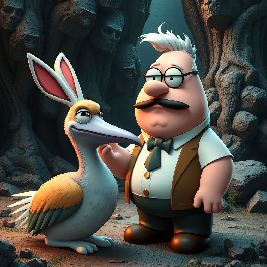 Peter Griffin Pets a Pelican-Headed Bunny in Dreamscape