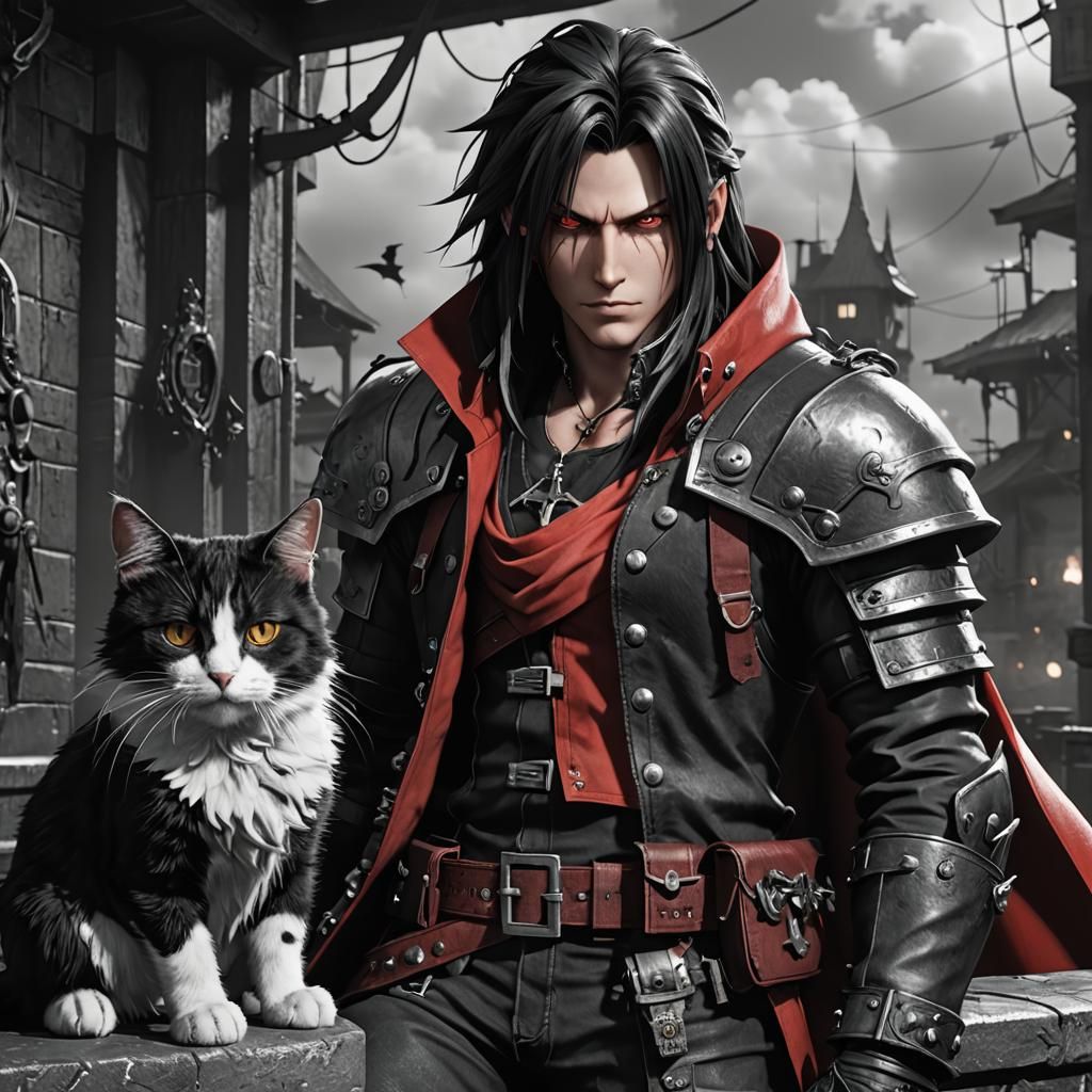 Vincent Valentine with Cat in 3D Anime Art