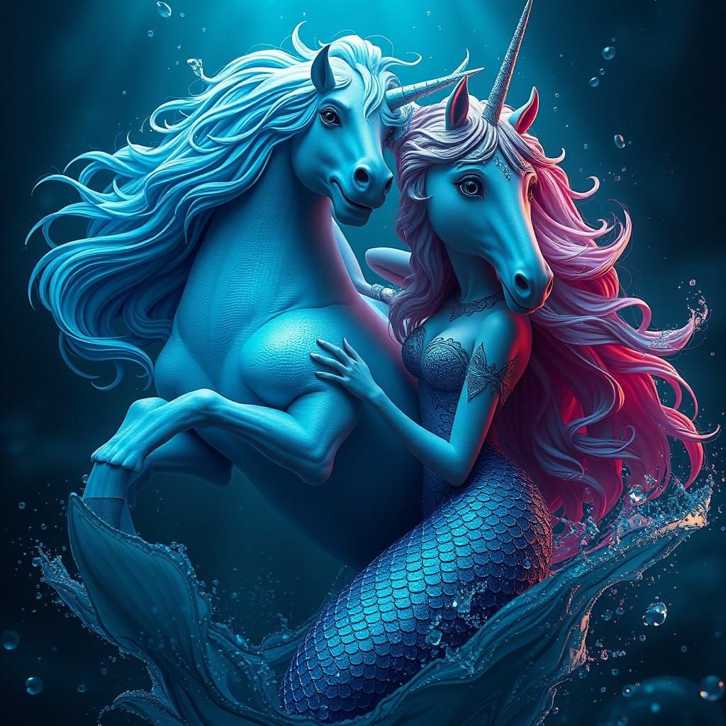 Magical Mermaid and Unicorn Duo in Vibrant Fantasy World