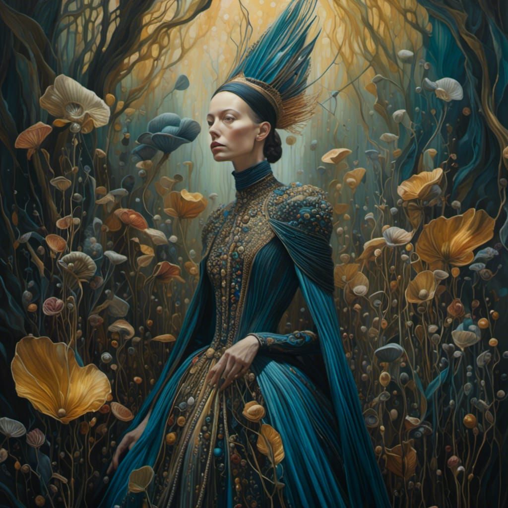 Surreal Woman in Forest, Alcohol Ink and Watercolor