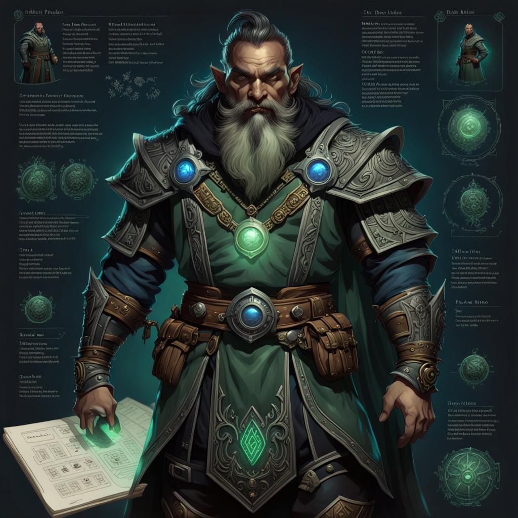 Dark Dwarf Artificer Character Sheet Concept Art