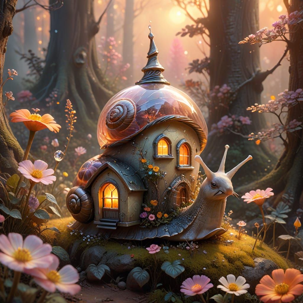 Whimsical Snail Dwelling in a Crystal Haven
