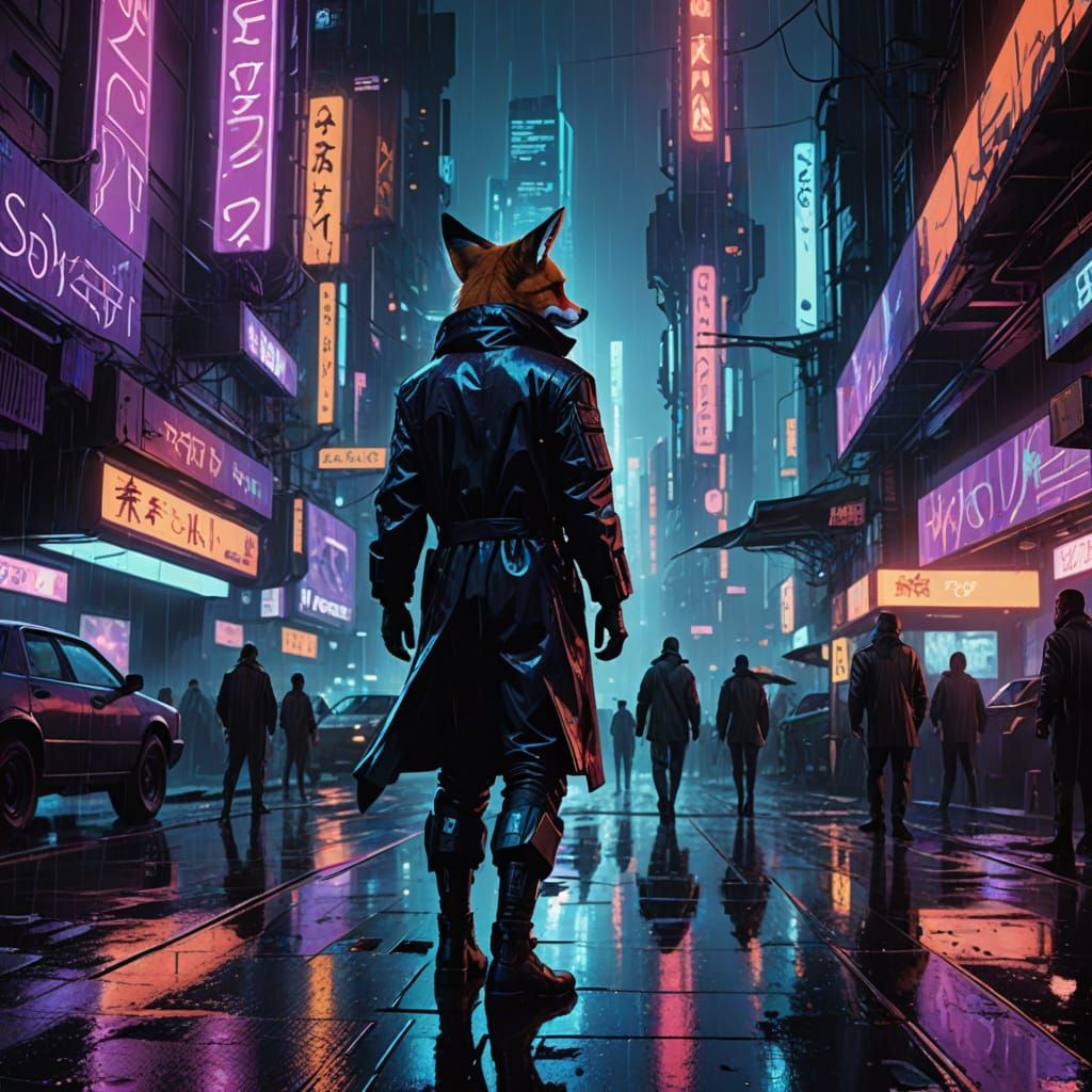 Fox Dancing Under Neon City Lights