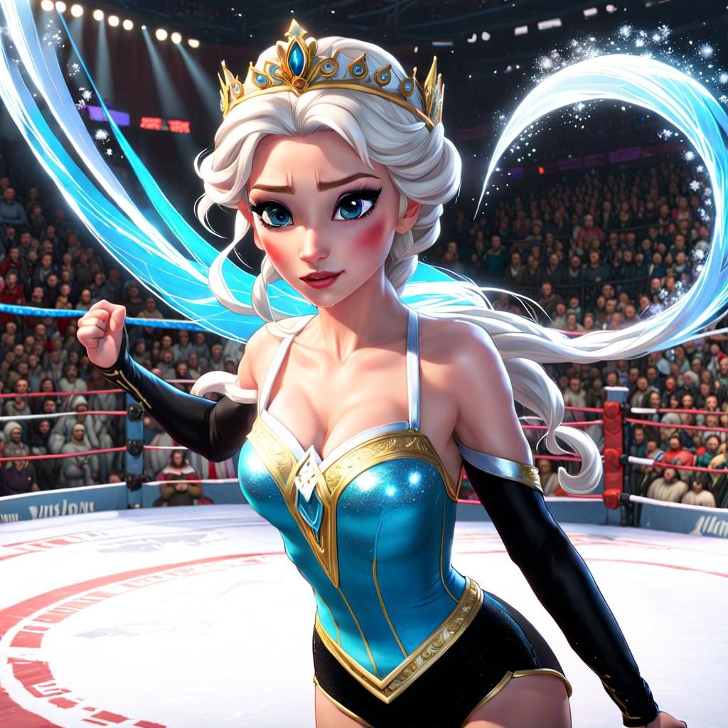 In the wrestling match Elsa summons up some magic strength