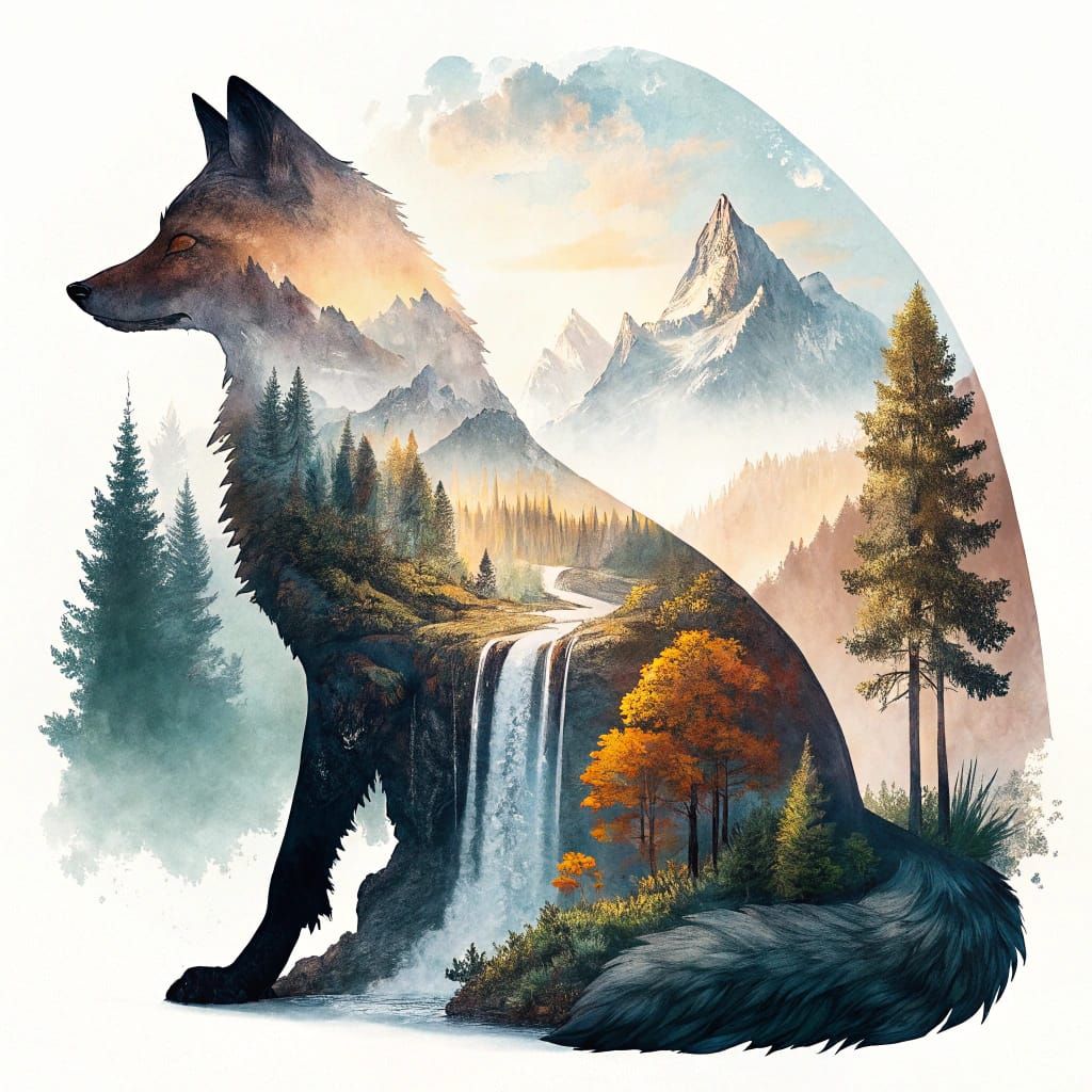 Majestic Fox Silhouette Amidst a Vibrant, Golden Forest