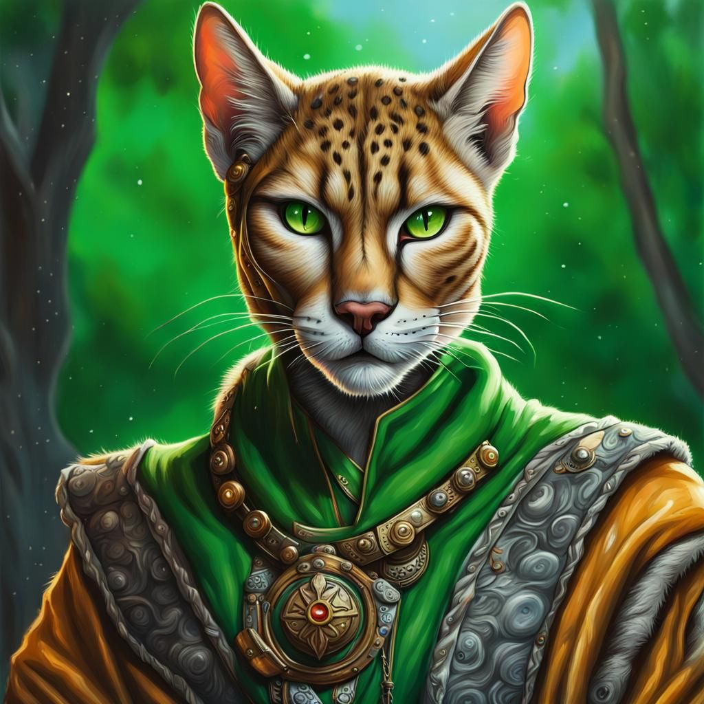 Hyperrealistic Tabaxi Druid in Fantasy Landscape