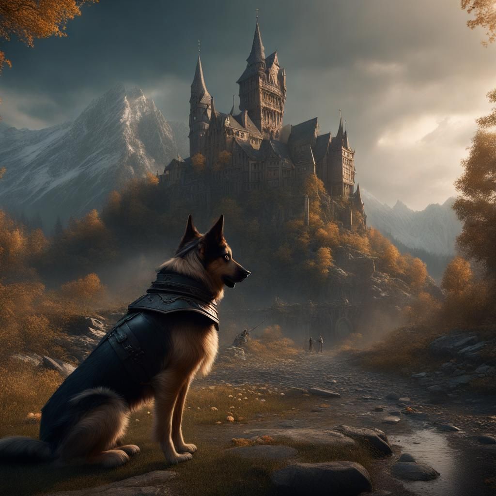 Detailed Matte Painting of a German Shepherd