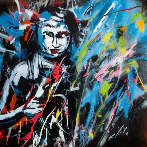 Goth Model in Smoky Coffee Shop: Dynamic Canvas Painting