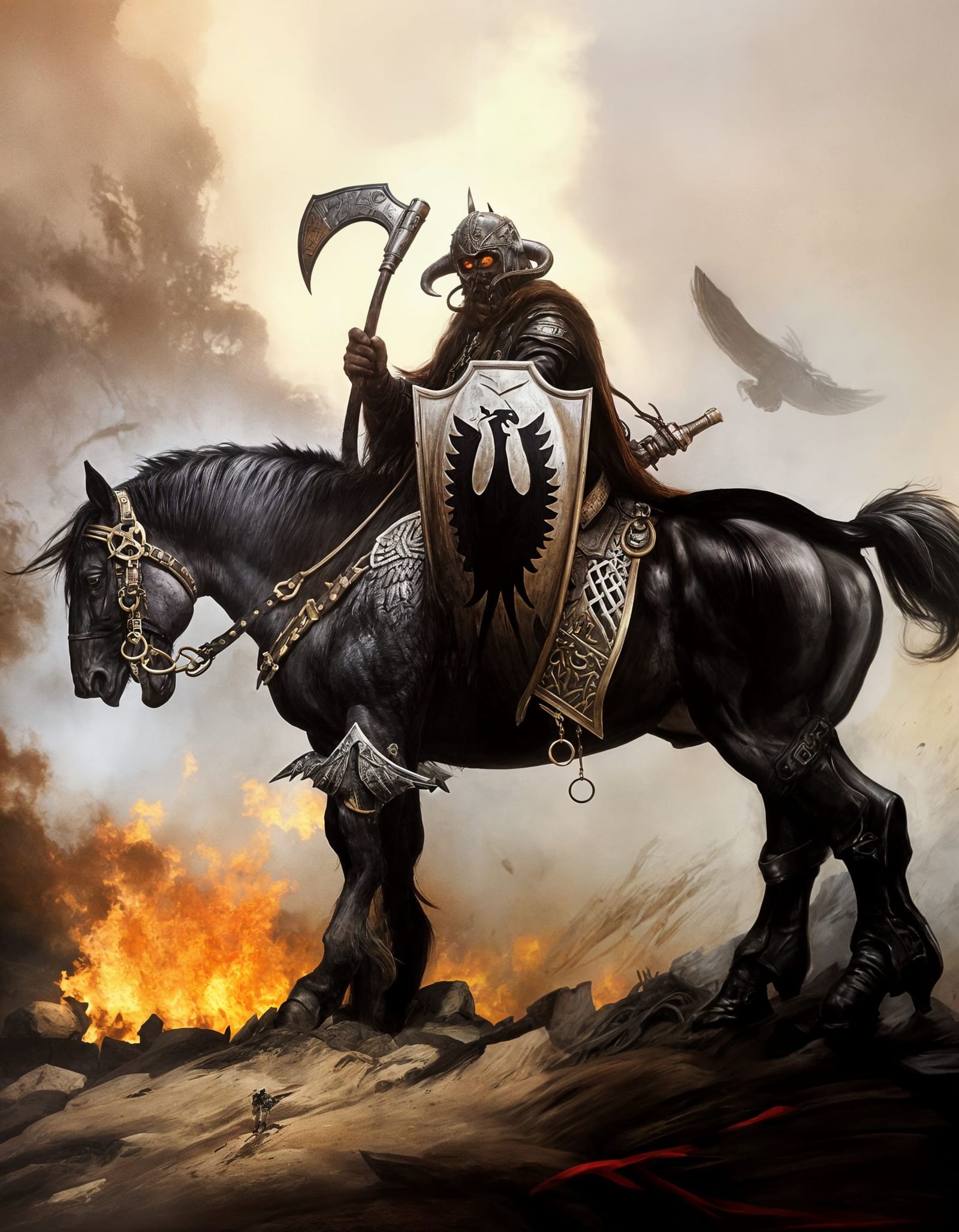 Armored Rider on War Horse in Heroic Fantasy Style