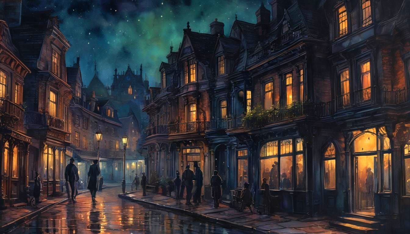 Surreal Victorian Gentleman Illuminated in a Whimsical Urban...