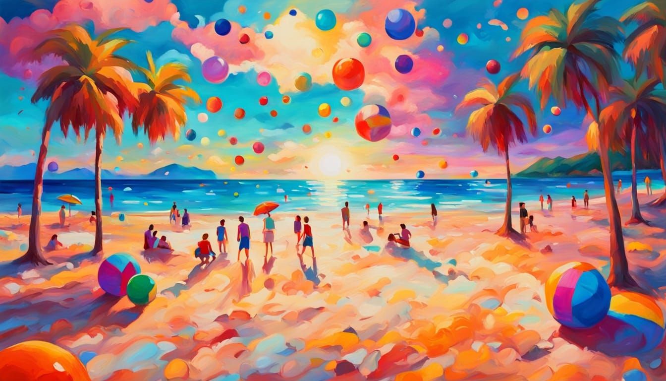 Colorful Beach Scene in Fauvist Oil Painting Style
