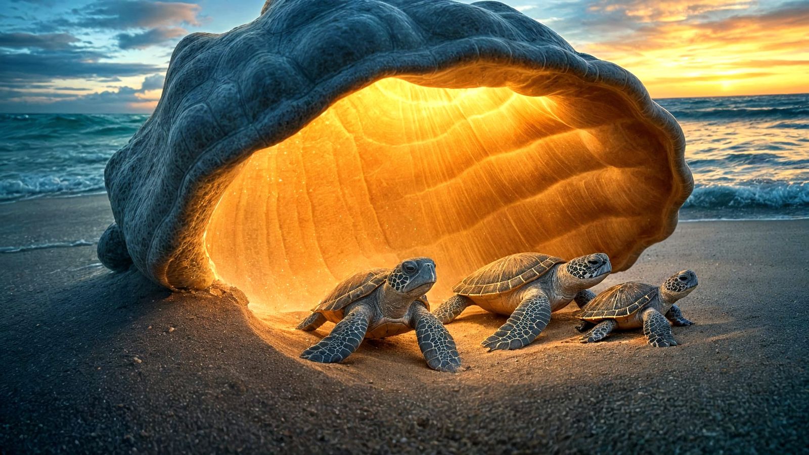 Seashell Shelter for Turtles: Hyperrealistic Splash Art
